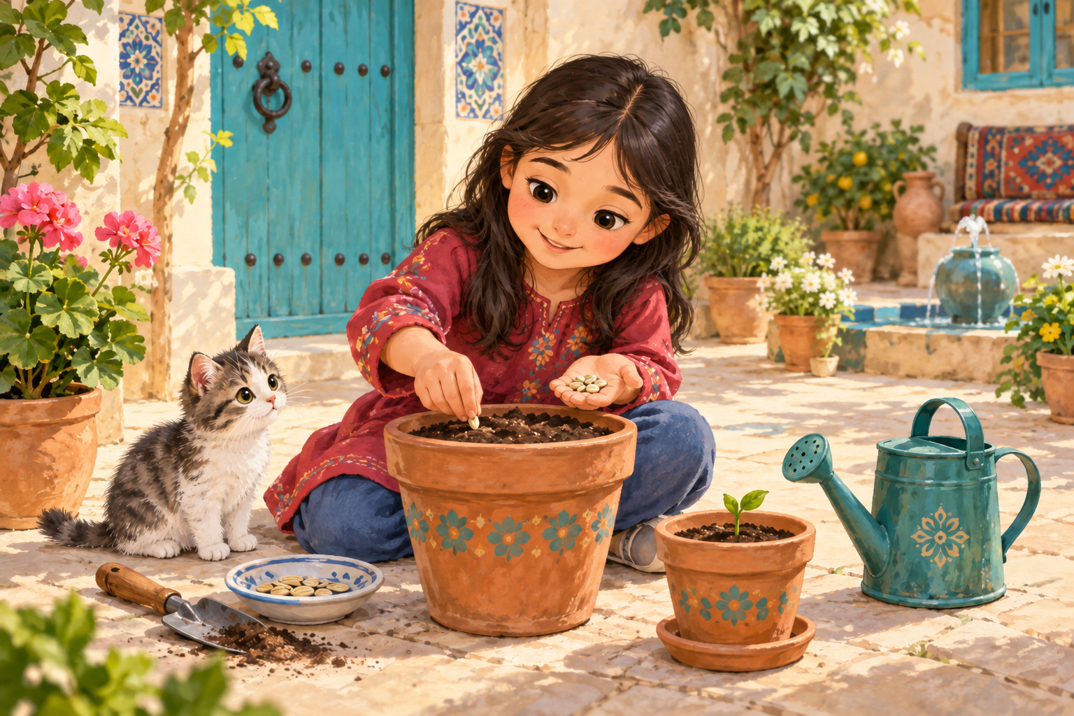 دُرنا در حال کاشتن دانهٔ گل