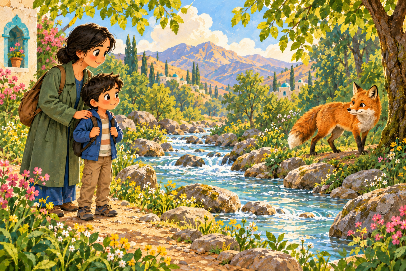 رامین و مادرش در حال تماشای روباه کنار رود