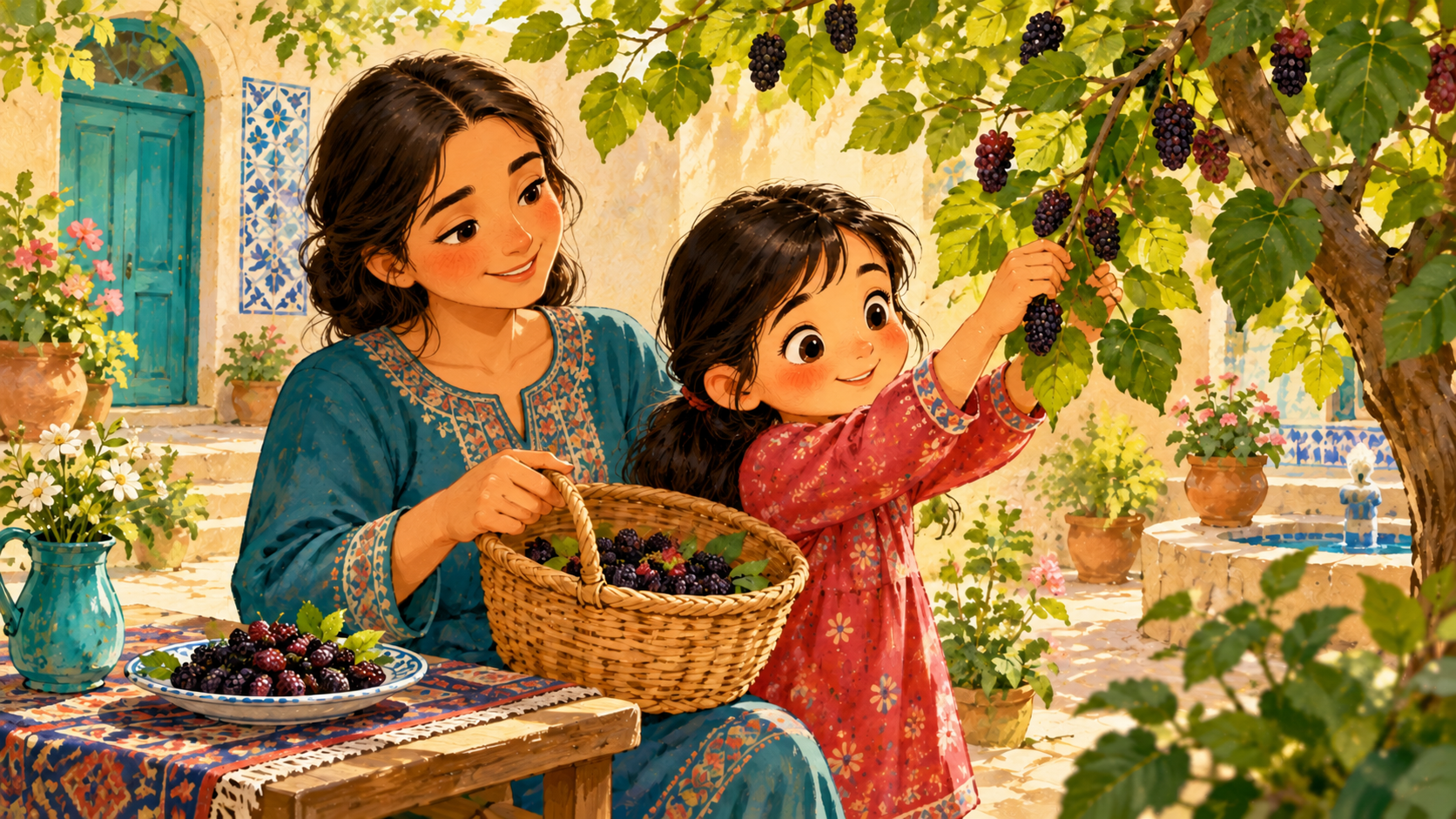 تارا و مادرش در حال چیدن توت